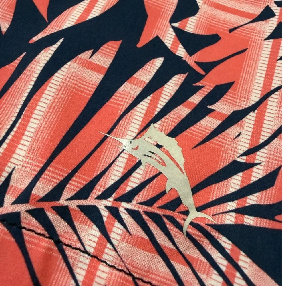 Tommy Bahama Mens 36 Board Shorts Tropical Palm Print Navy Coral Swim Trunks